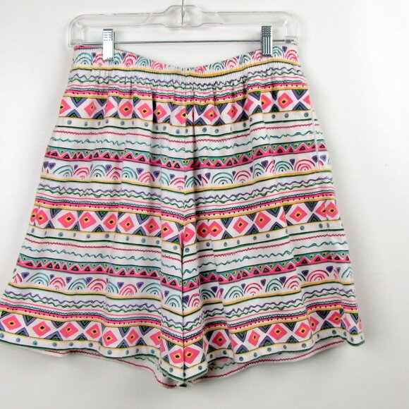 Vintage 80/90s Womens Blast Shorts Medium Knit Pastel Tribal Print Elastic Waist - Picture 8 of 10